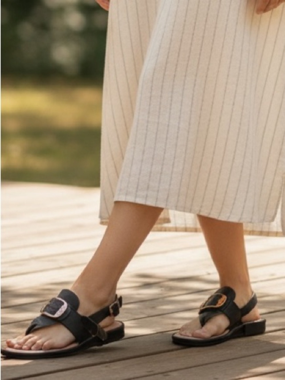 Fly London Black Leather T-Strap Sandals